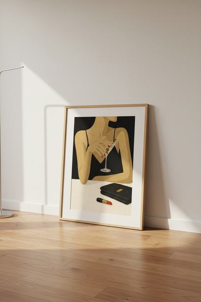 Modern Line Art | Woman with Martini Wall Print | Living Room Decor