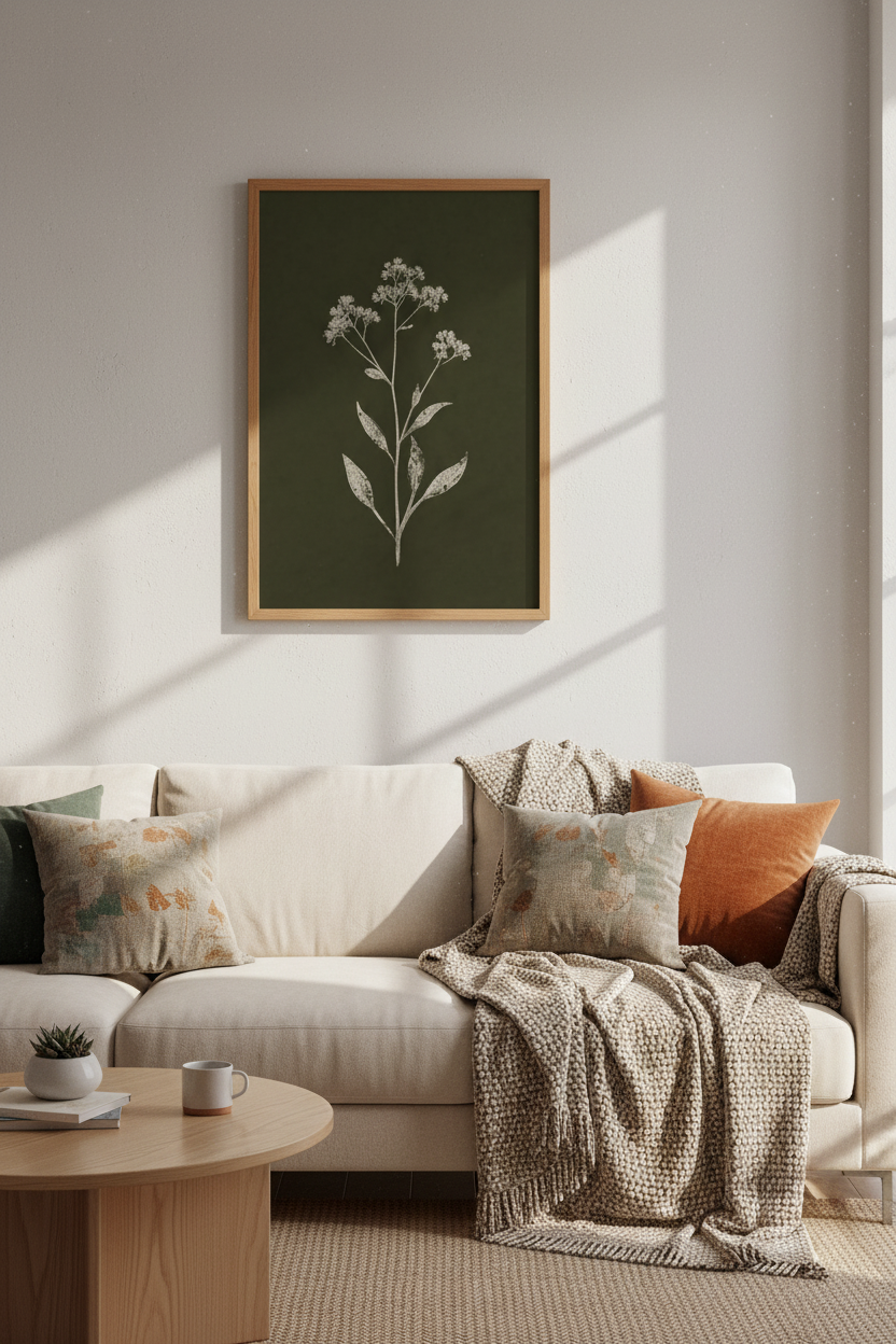 Dark Botanical Wildflower Wall Art | Moody Green Floral Print, Vintage Living Room Decor