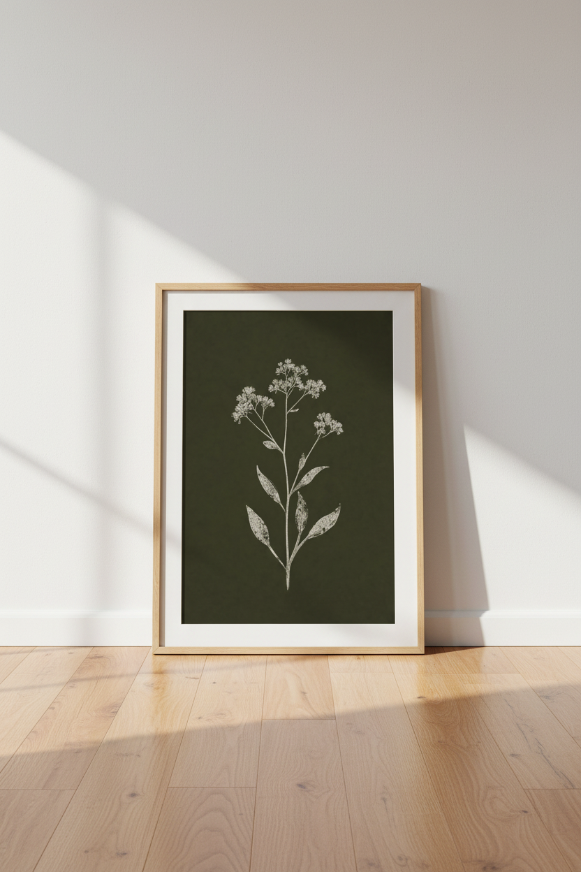 Dark Botanical Wildflower Wall Art | Moody Green Floral Print, Vintage Living Room Decor