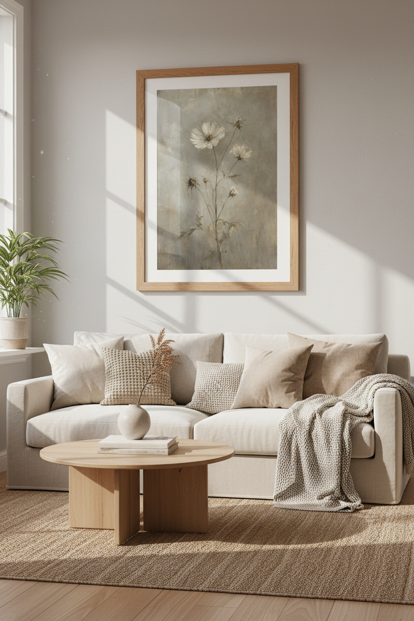 Vintage White Wildflower Wall Art | Muted Earthy Floral Print, Farmhouse Decor