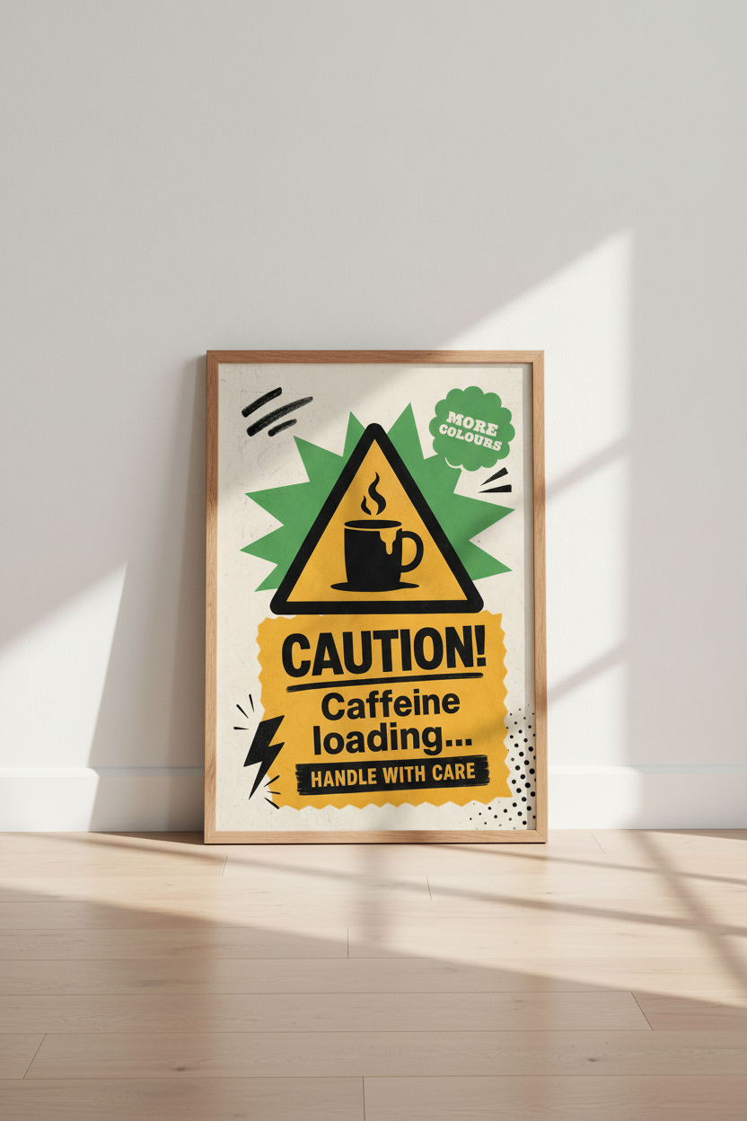 Caution Caffeine Loading Wall Art | Retro Coffee Poster, Kitchen Decor