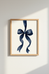 Navy Blue Bow Watercolor Print | Coquette Bedroom Decor | Preppy Ribbon Poster