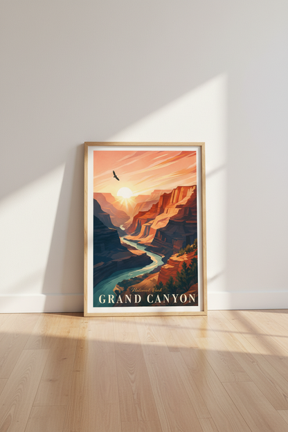 Grand Canyon National Park Wall Art | Retro Sunset Poster | Southwest Decor