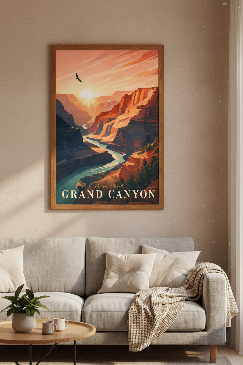 Grand Canyon National Park Wall Art | Retro Sunset Poster | Southwest Decor