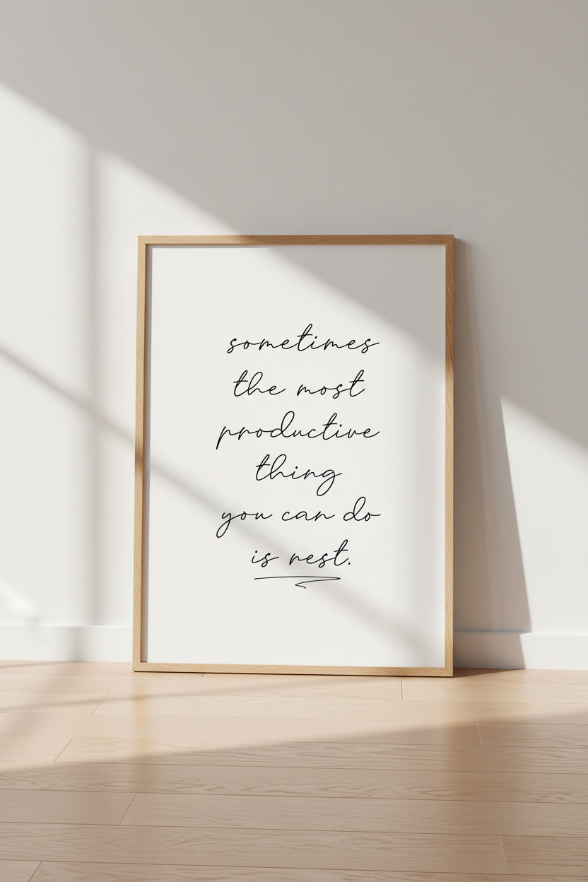 Productive Rest Quote Wall Art | Minimalist Script, Home Office &amp; Bedroom Poster