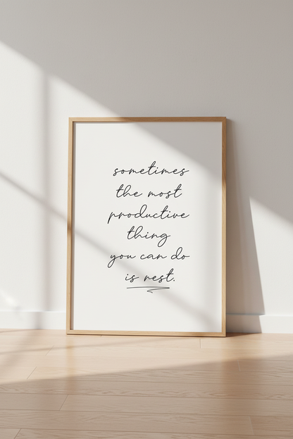 Productive Rest Quote Wall Art | Minimalist Script, Home Office &amp; Bedroom Poster