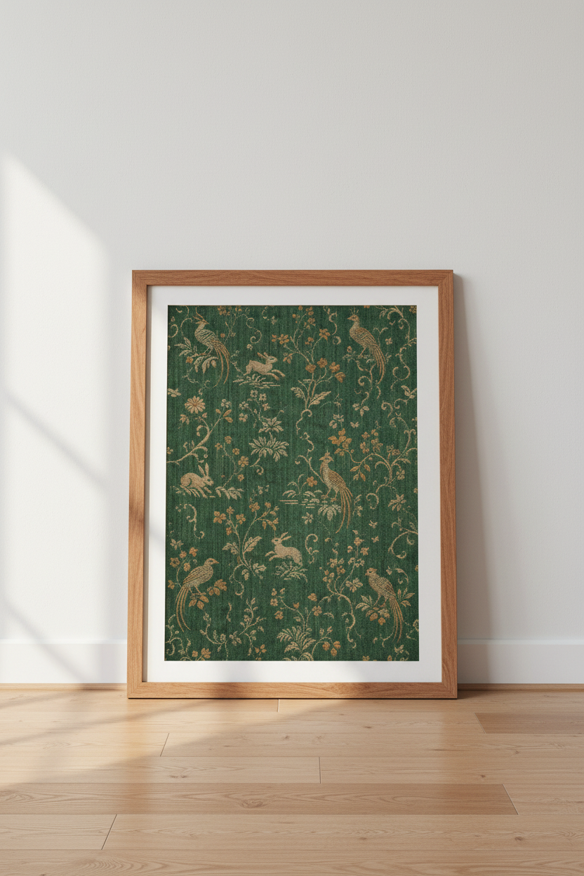 Chinoiserie wall art | Emerald green &amp; gold, living room decor