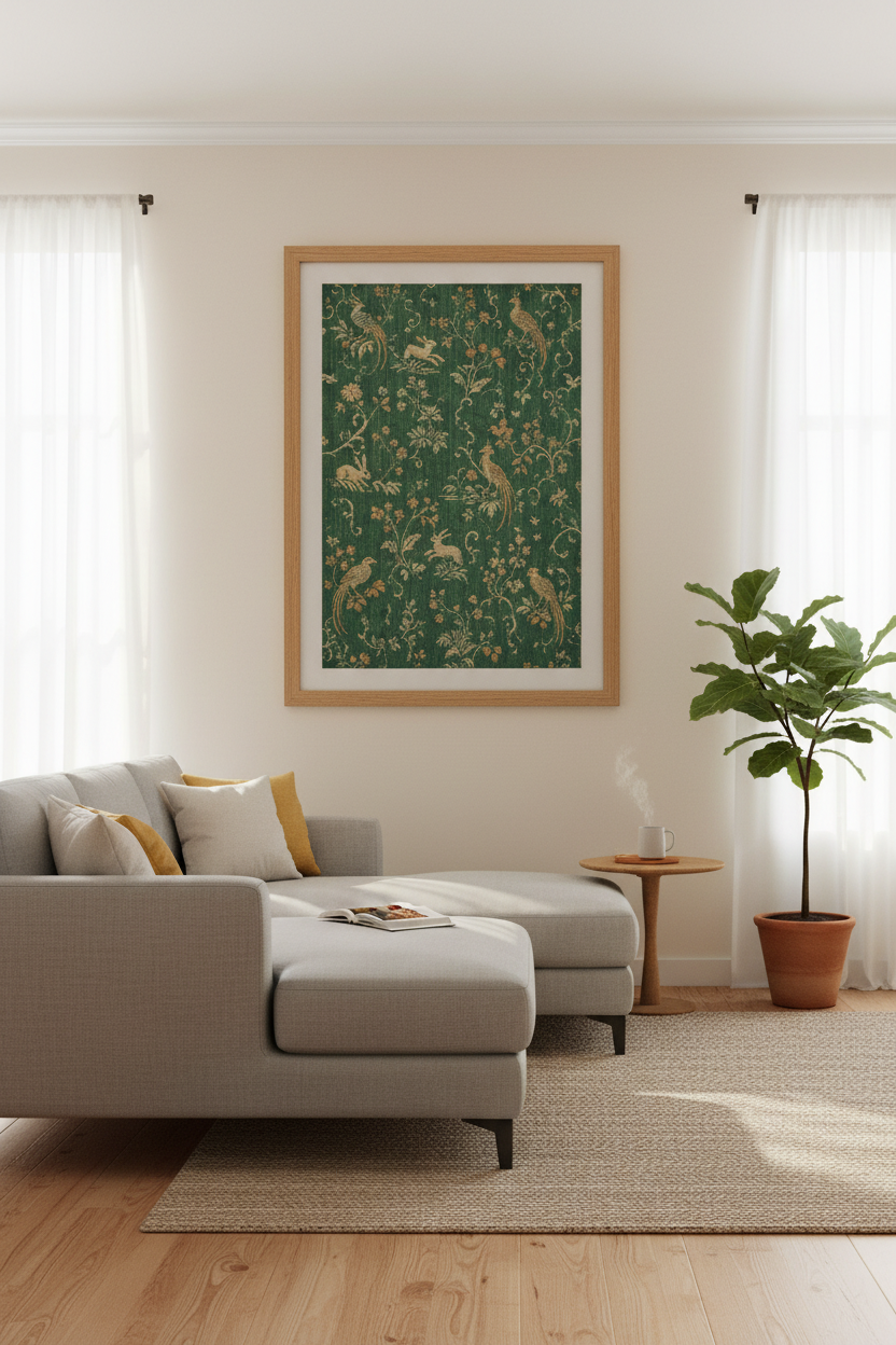 Chinoiserie wall art | Emerald green &amp; gold, living room decor