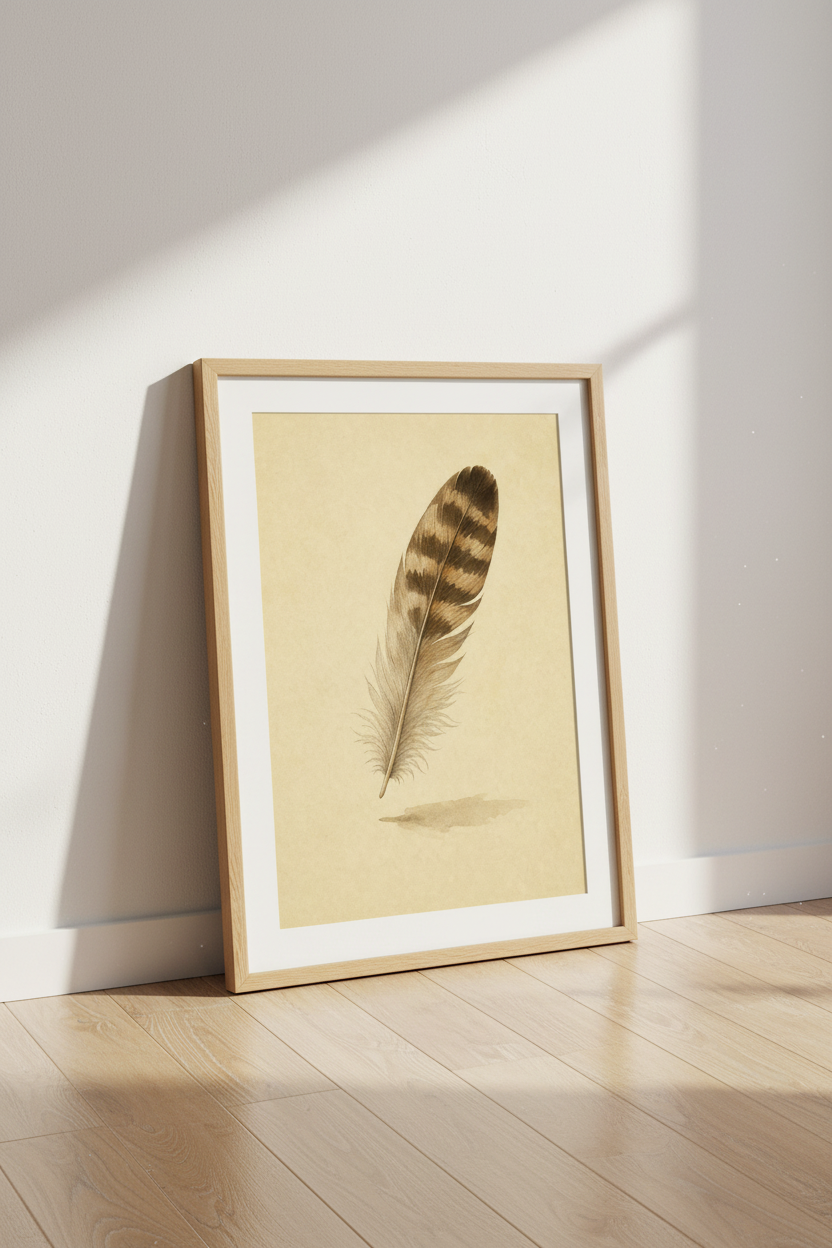 Vintage Feather Watercolor Print | Rustic Home Office Decor | Boho Earth Tone Poster