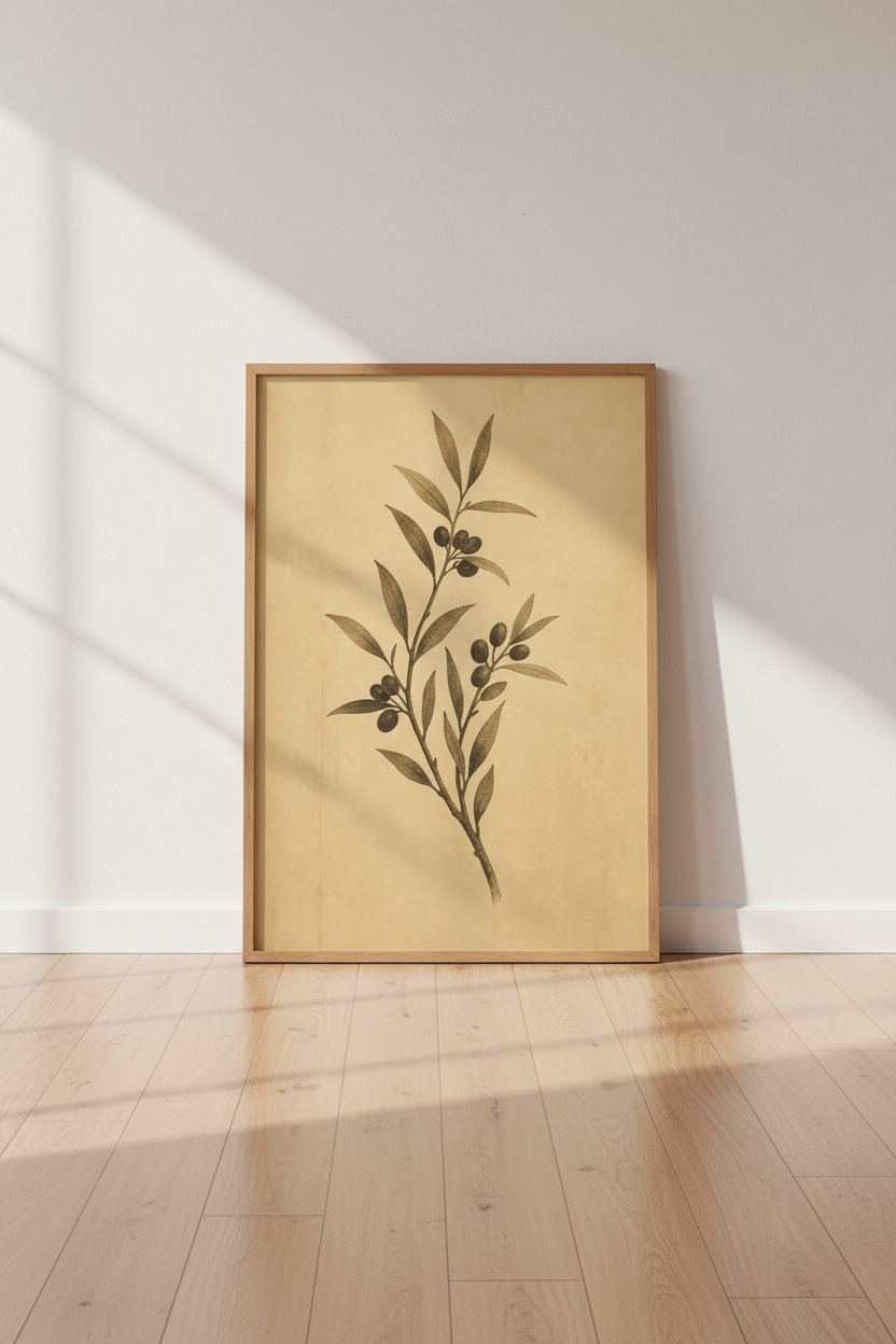 Olive Branch Vintage Botanical Art | Sketch Wall Decor | Mediterranean Farmhouse Poster