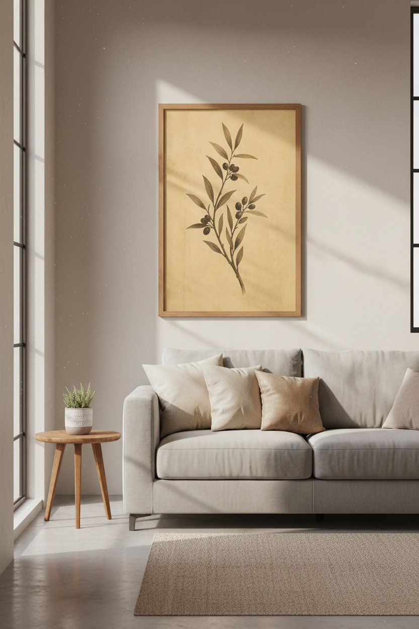 Olive Branch Vintage Botanical Art | Sketch Wall Decor | Mediterranean Farmhouse Poster