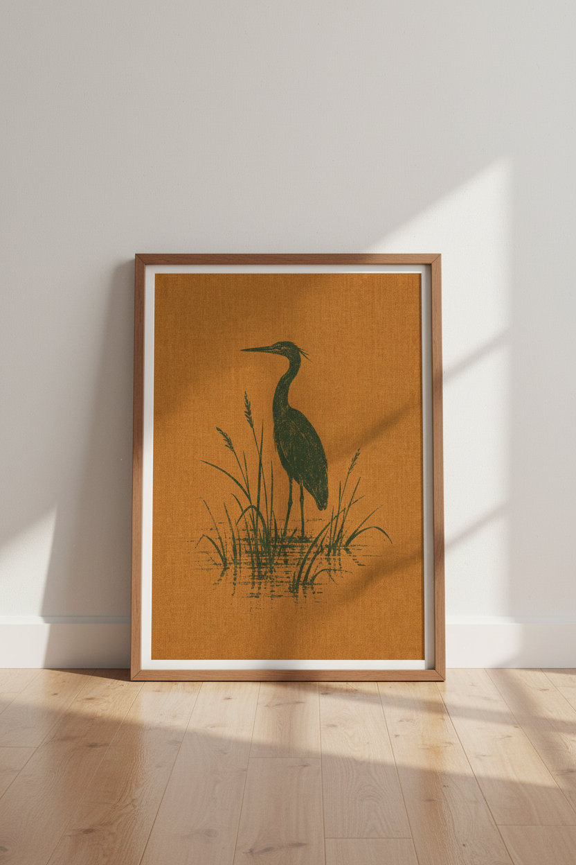 Heron Bird Wall Art | Rust Orange Nature Poster | Coastal Modern Decor Art