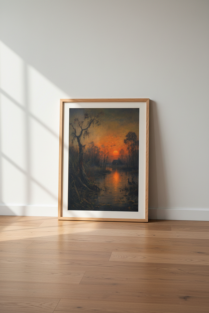Moody Landscape Wall Art Print | Living Room Decor | Sunset Glow Poster