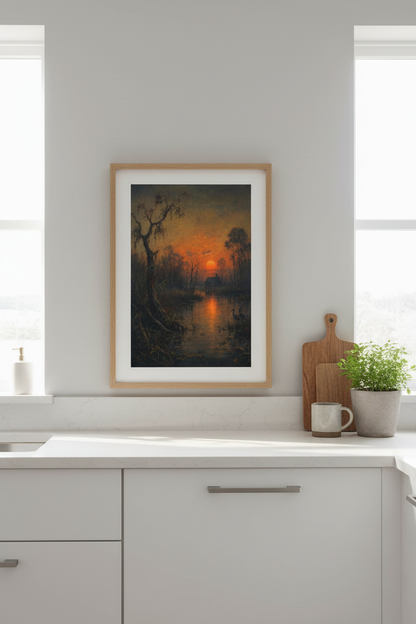 Moody Landscape Wall Art Print | Living Room Decor | Sunset Glow Poster