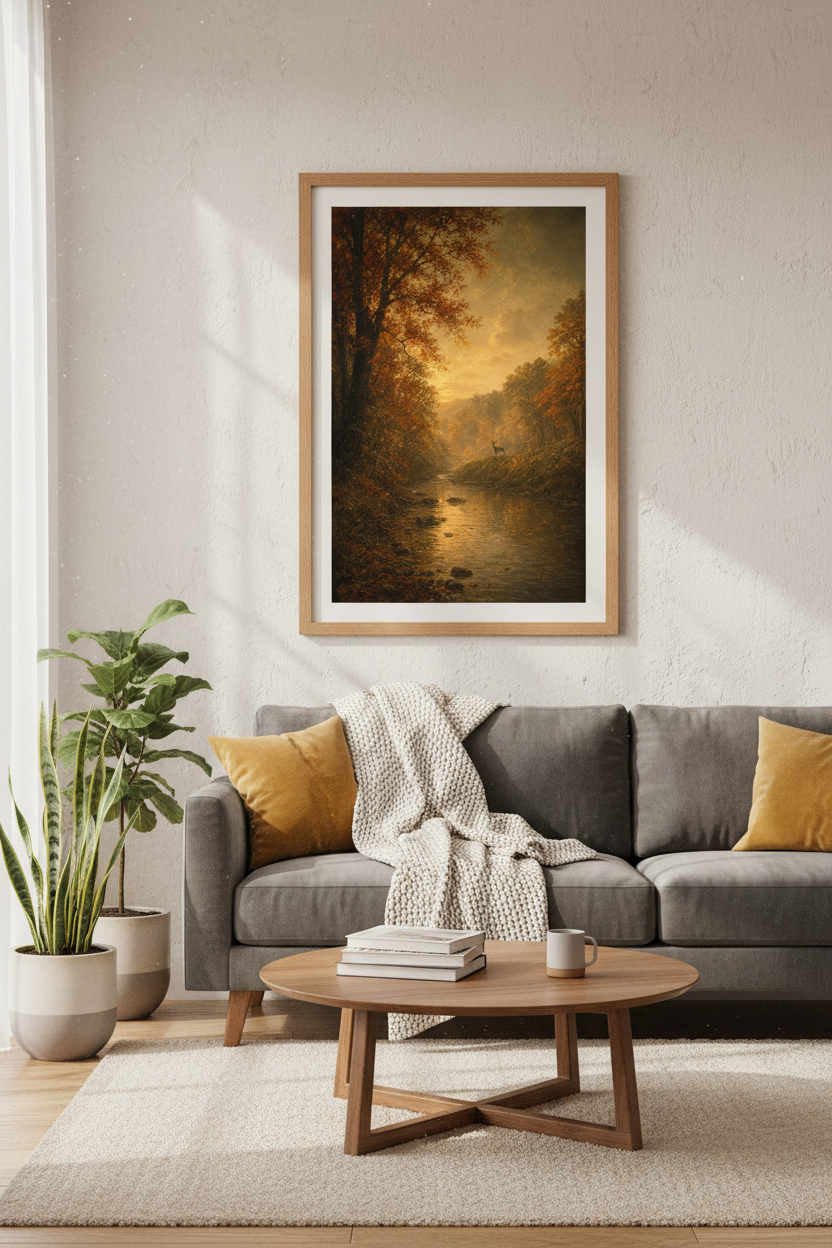 Autumn Forest Art | Rustic Moody Tones Living Room Decor