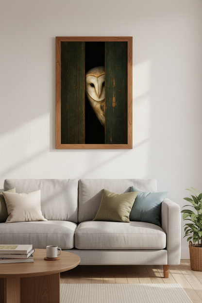 Barn Owl Wall Art | Moody Forest Bird Print, Rustic Farmhouse Decor