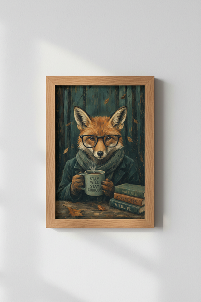 Dark Academia Fox Print | Moody Forest Animal Wall Art | Vintage Library Poster