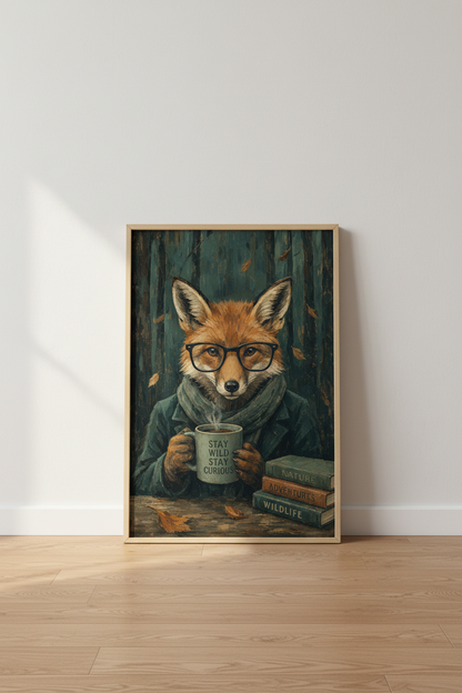 Dark Academia Fox Print | Moody Forest Animal Wall Art | Vintage Library Poster