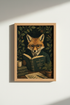 Whimsical Fox Art Print | Dark Academia Library Decor | Moody Forest Poster