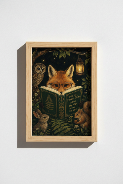 Dark Academia Fox Art | Moody Forest Animal Print, Library &amp; Home Office Decor