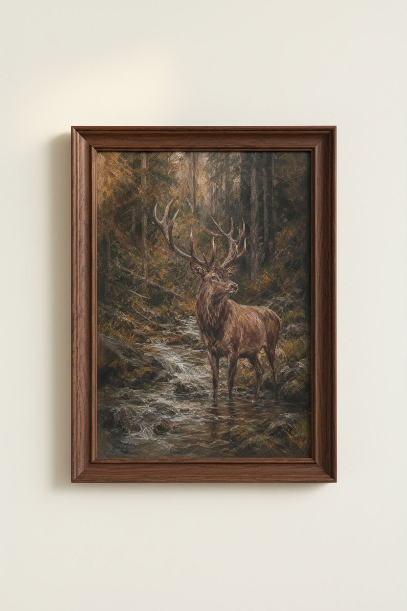 Deer Wall Art | Rustic Forest Tones, Living Room Decor