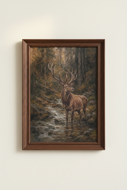 Deer Wall Art | Rustic Forest Tones, Living Room Decor