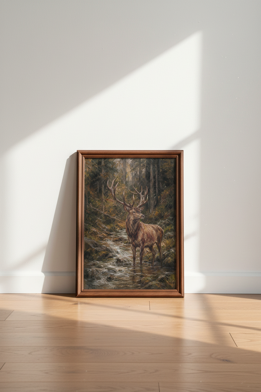 Deer Wall Art | Rustic Forest Tones, Living Room Decor