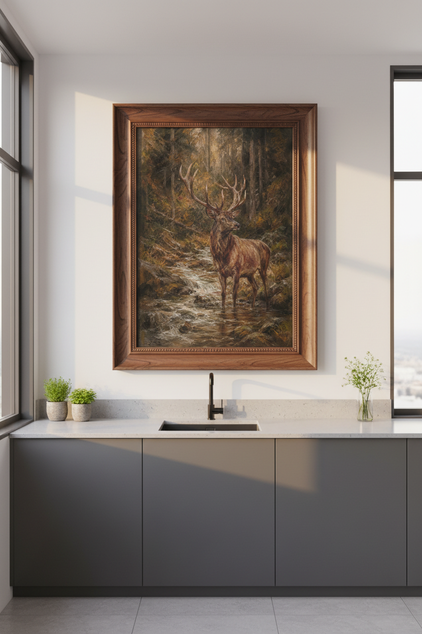 Deer Wall Art | Rustic Forest Tones, Living Room Decor