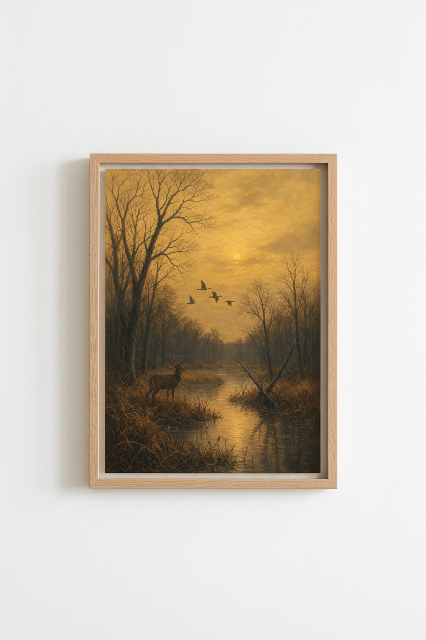 Deer Forest Scene Wall Art Print | Living Room Decor | Autumn Poster