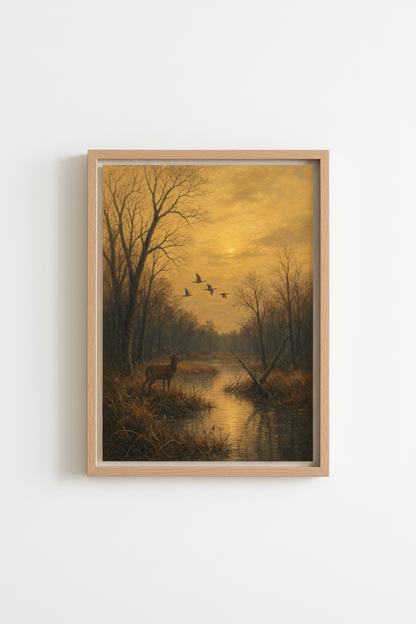Deer Forest Scene Wall Art Print | Living Room Decor | Autumn Poster