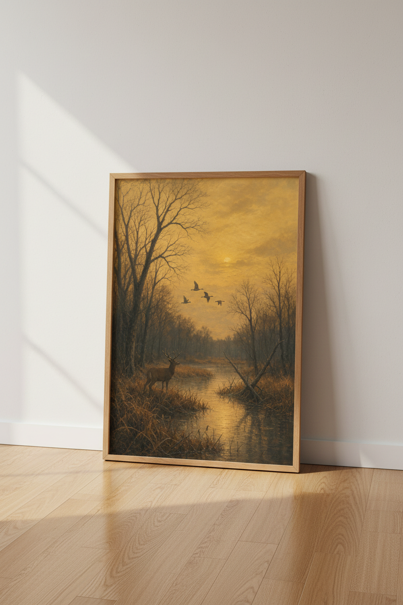 Deer Forest Scene Wall Art Print | Living Room Decor | Autumn Poster