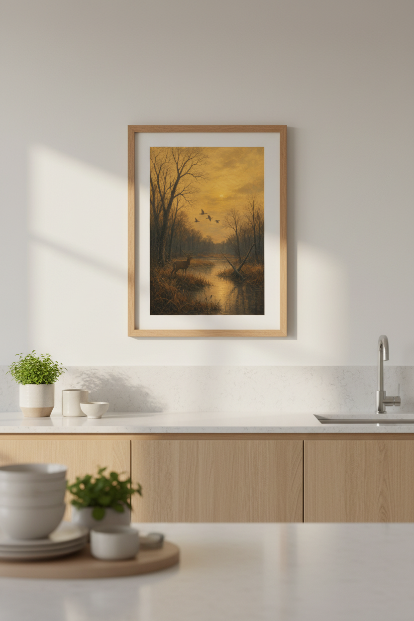 Deer Forest Scene Wall Art Print | Living Room Decor | Autumn Poster