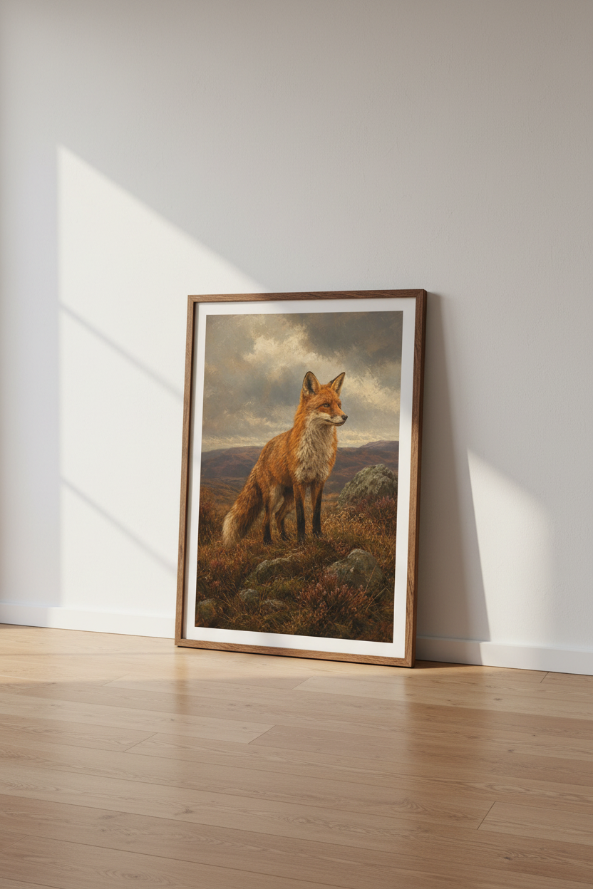 Red Fox Oil Painting | Moody Wilderness Landscape, Rustic Farmhouse Decor