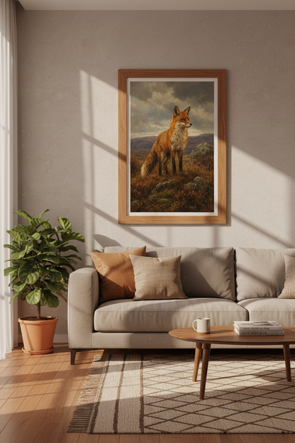 Red Fox Oil Painting | Moody Wilderness Landscape, Rustic Farmhouse Decor