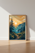 Coastal Sunset Path Wall Art | Sailboat Ocean Print, Living Room Decor