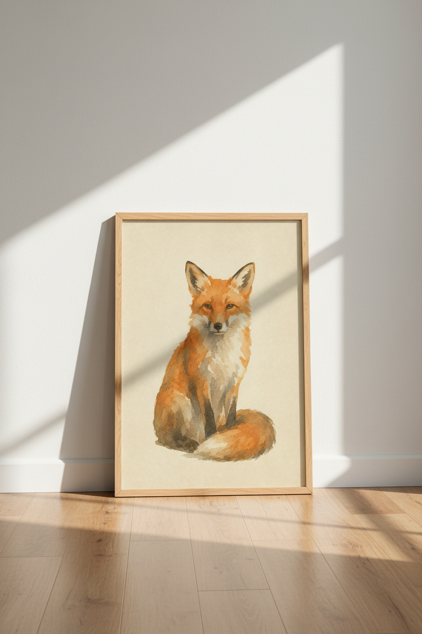 Red Fox Watercolor Wall Art | Vintage Woodland Decor, Nursery Animal Poster