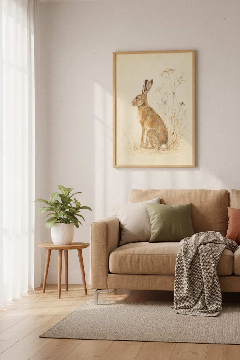 Vintage Hare Sketch | Rustic Woodland Rabbit Art, Farmhouse Nursery Print