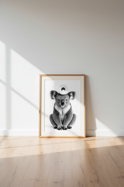 Funny Koala Toilet Paper Wall Art | Black White Bathroom Decor | Minimalist Poster