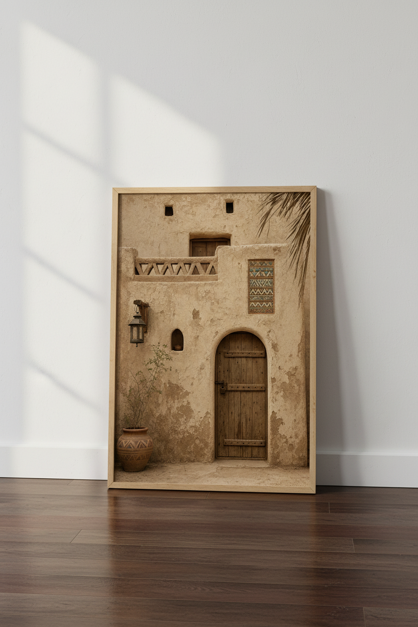 Adobe Architecture Wall Art | Rustic Desert Door Print, Boho Earthy Neutral Poster