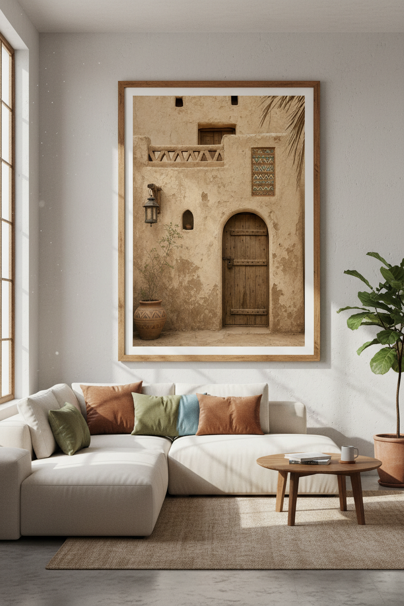 Adobe Architecture Wall Art | Rustic Desert Door Print, Boho Earthy Neutral Poster