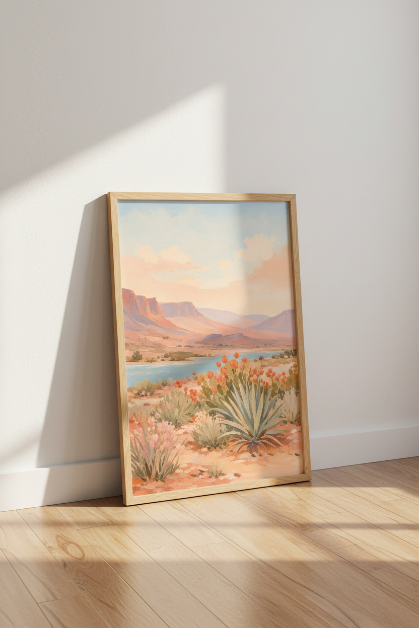 Desert Landscape Art Print | Southwest Canyon Decor, Pastel Cactus Poster