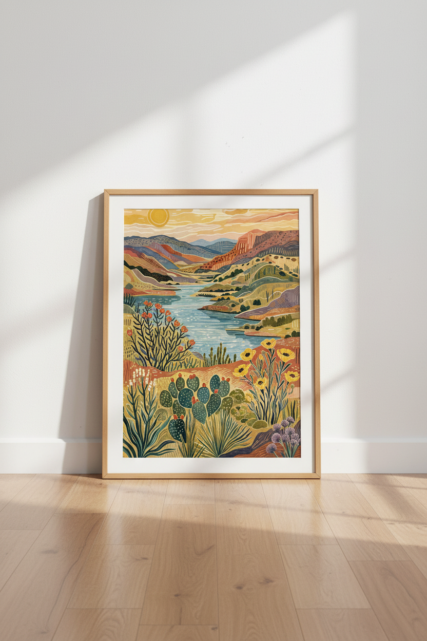 Southwest Desert Landscape Art | Boho Terracotta Canyon Print, Living Room Decor