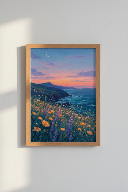 Coastal Landscape Art Print | Dreamy Sunset Beach Decor | Impressionist Poster