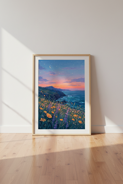 Coastal Landscape Art Print | Dreamy Sunset Beach Decor | Impressionist Poster