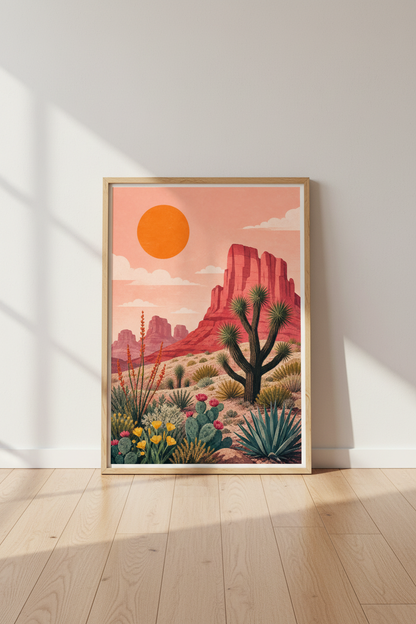 Desert Landscape Wall Art | Terracotta Joshua Tree Vista, Boho Southwest Home Decor
