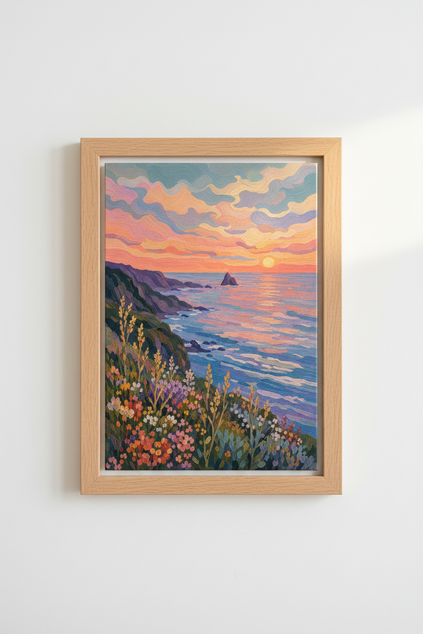 Impressionist Coastal Wall Art Print | Sunset Beach Poster | Colorful Ocean Decor