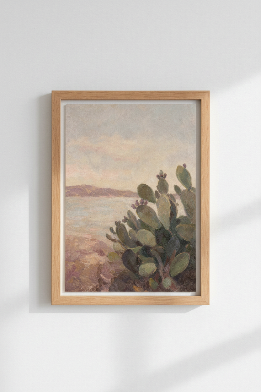 Desert Cactus Art | Soft Sunset Palette, Living Room Decor
