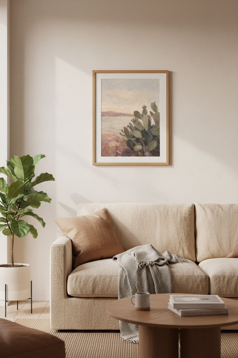 Desert Cactus Art | Soft Sunset Palette, Living Room Decor
