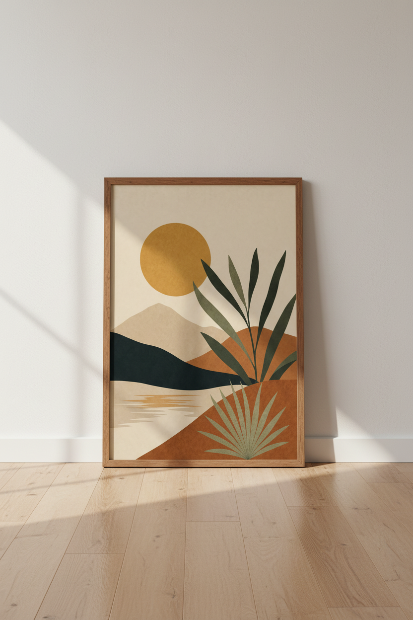 Boho Abstract Landscape Wall Art | Terracotta Desert Sunset, Living Room Decor
