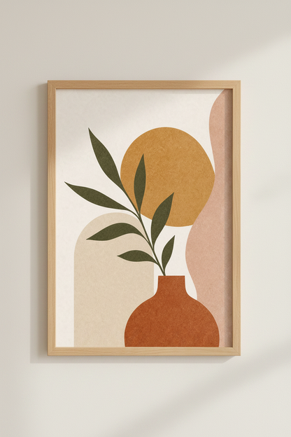 Boho Botanical Abstract Wall Art | Terracotta &amp; Green Minimalist Poster, Bedroom Decor